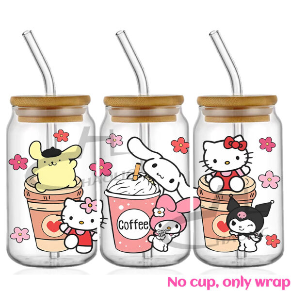Sanrio UV DTF 16oz Cup Wrap Glass Plastic Can Wraps Selfadhesive Sticker Ready to Ship Without Cup - Image 3