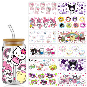 Sanrio UV DTF 16oz Cup Wrap Glass Plastic Can Wraps Selfadhesive Sticker Ready to Ship Without Cup