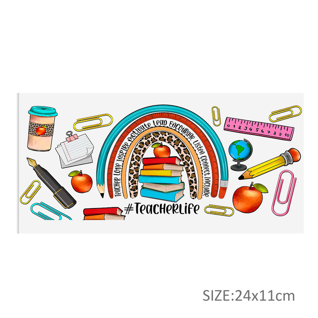 Back to School Apple UV DTF Sticker For 16oz Glass Cups Wrap Transfer Sticker Labels Logo - Image 9