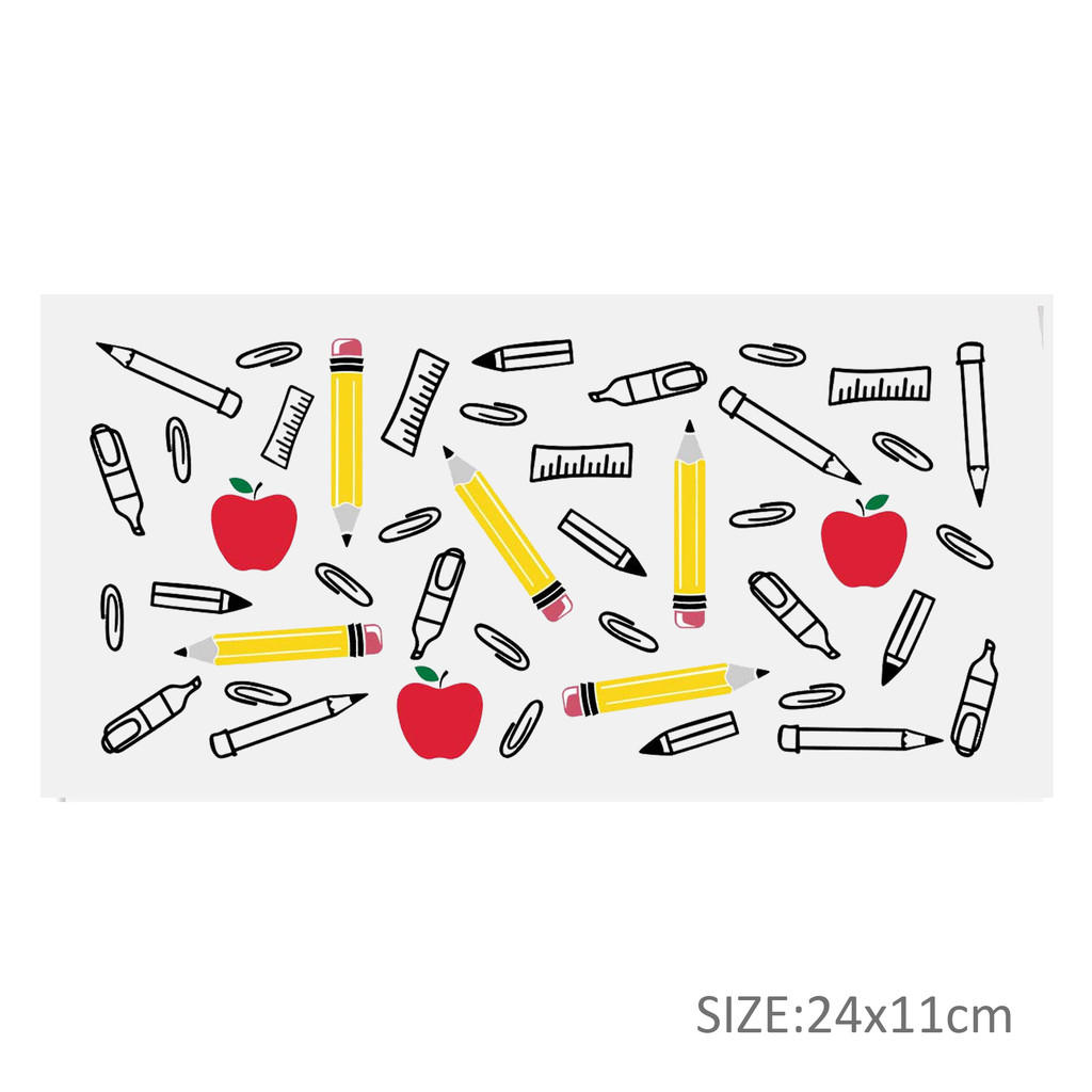 Back to School Apple UV DTF Sticker For 16oz Glass Cups Wrap Transfer Sticker Labels Logo - Image 13
