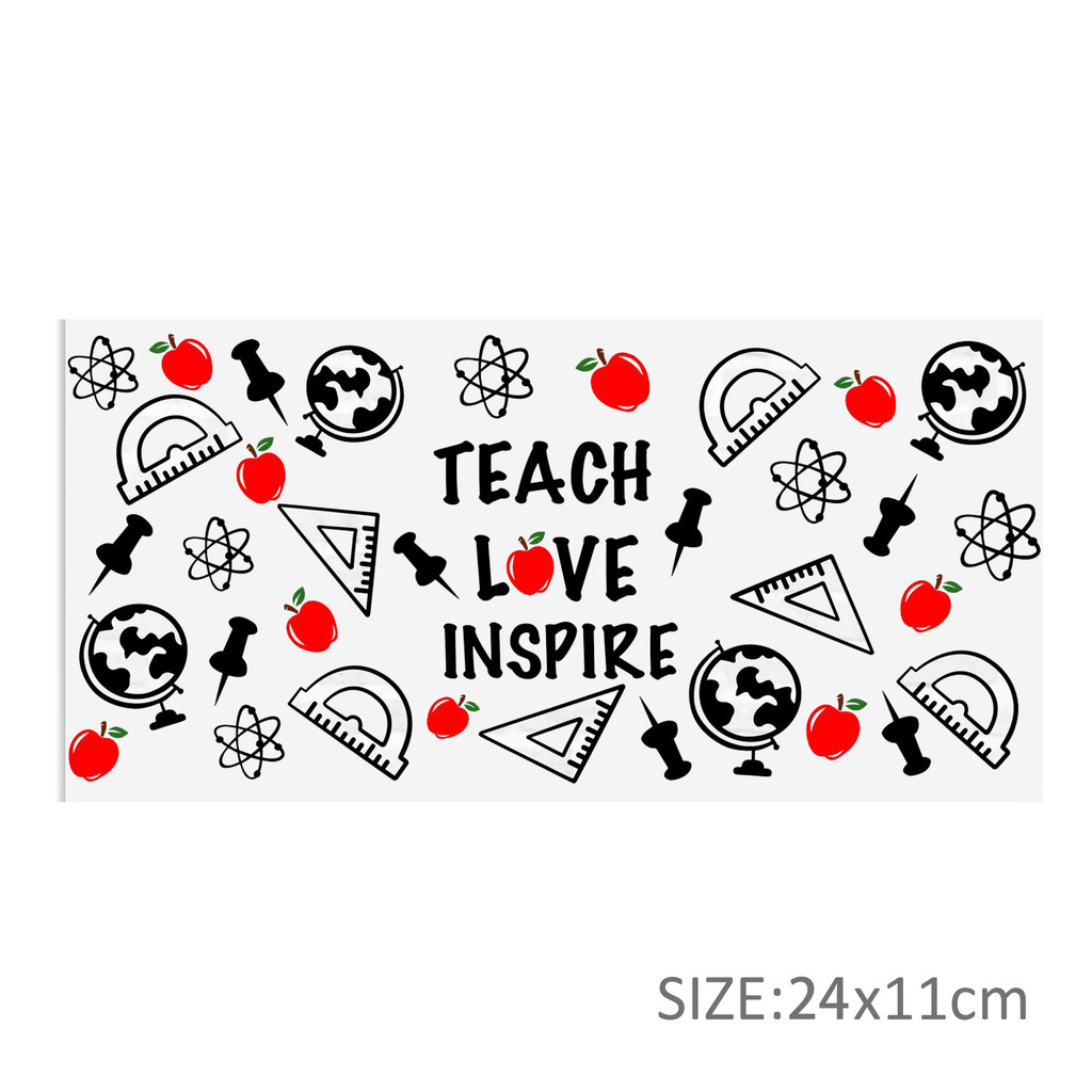 Back to School Apple UV DTF Sticker For 16oz Glass Cups Wrap Transfer Sticker Labels Logo - Image 15