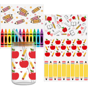 Back to School Apple UV DTF Sticker For 16oz Glass Cups Wrap Transfer Sticker Labels Logo