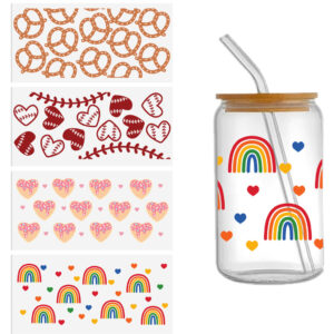 Daisy Donuts 16OZ UV DTF Glass Cup Can Wrap Transfers Stickers Drinks For Glass Mug Logo Labels
