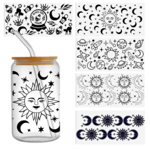 Black White Series 16oz DTF Sticker Cups Cool UV Wrap Transfer Sticker Label DIY Logo