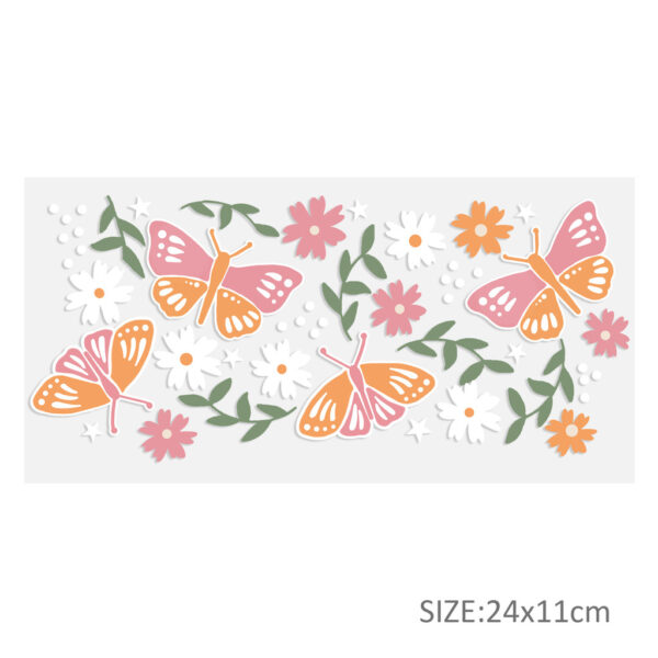 Butterfly Flower 16OZ UV DTF Glass Cup Can Wrap Transfers Stickers Drinks For Labels - Image 2