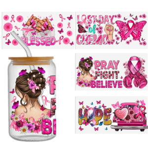 Breast Cancer Stickers UV DTF Sticker For 16oz Cups Transfer Sticker Labels Logo