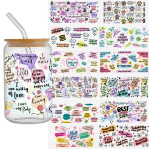 4-12pcs/Set Pencil AUTISM Affirmation Mental Health UV DTF Sticker 16oz Cups Wrap Transfer