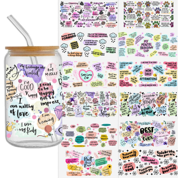 4-12pcs/Set Pencil AUTISM Affirmation Mental Health UV DTF Sticker 16oz Cups Wrap Transfer
