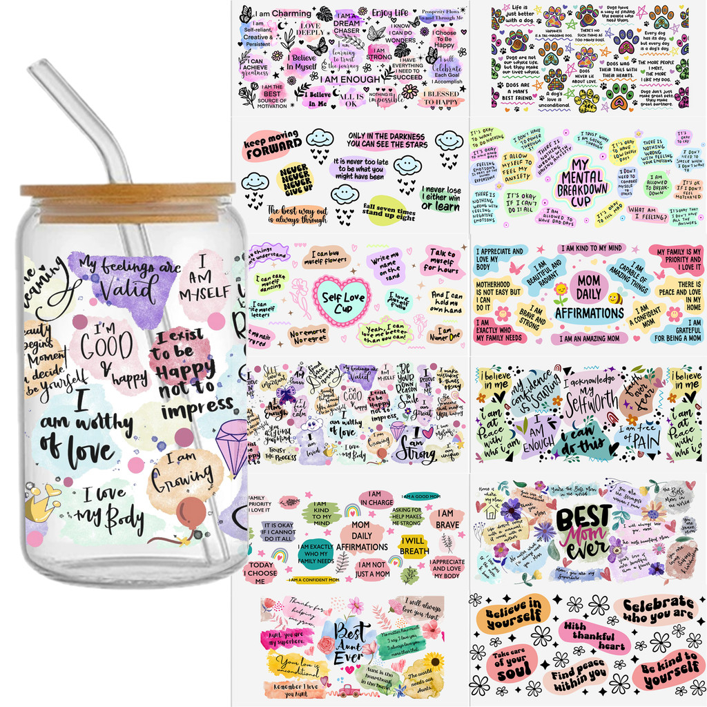 4-12pcs/Set Pencil AUTISM Affirmation Mental Health UV DTF Sticker 16oz Cups Wrap Transfer