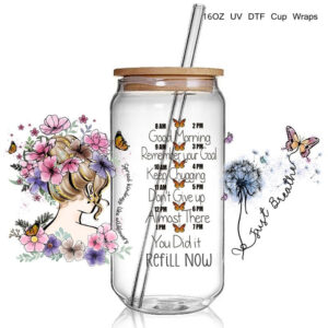 Factory Selling Just Breathe butterfly Design 3D UV DTF Cups Wrap Sticker Refill UV Cup Wrap
