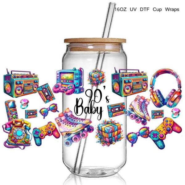 Fashion Trending Cool Design 90S Baby Uv Dtf Cup Wraps Transfer Sticker Diy Gamer Fuel 16 Oz - Image 2