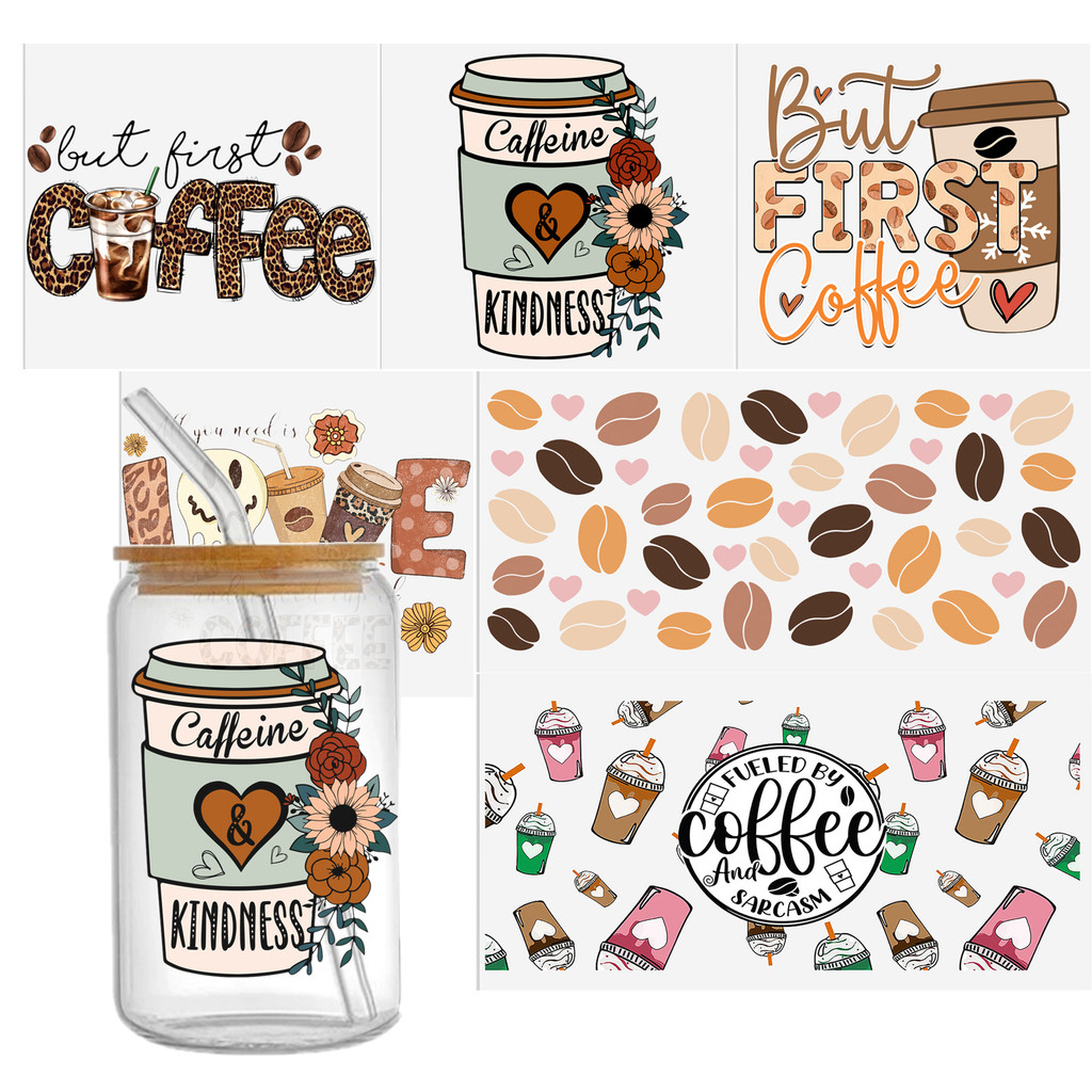 6-12pcs/Set Coffee Football Drinks UV DTF Sticker 16oz Cups Wrap Transfer Custom Labels DIY Logo