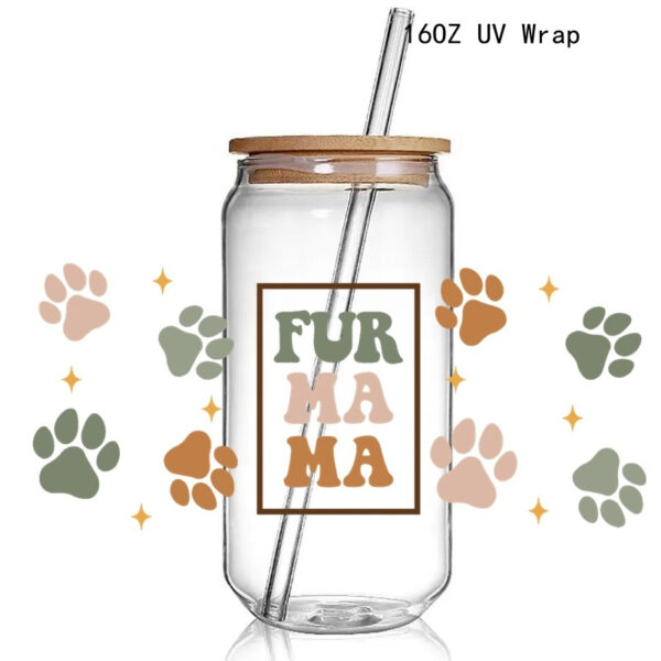 5+New Cute Dog Lover Dog Mum Print 3D UV DTF Transfer Stickers Cup Wrap Iron For Glass 16oz Use - Image 2