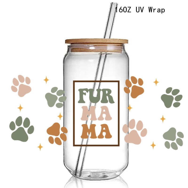 5+New Cute Dog Lover Dog Mum Print 3D UV DTF Transfer Stickers Cup Wrap Iron For Glass 16oz Use - Image 2