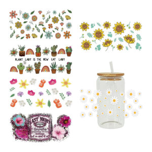 UV DTF Transfer Sticker Flower Themed For The 16oz Glasses Wraps Cup Can DIY Waterproof