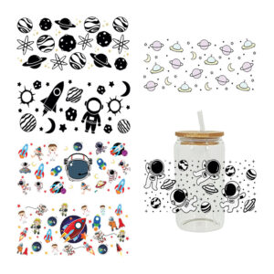 UV DTF Transfer Sticker Space Themed For The 16oz Glasses Wraps Cup Can DIY Waterproof