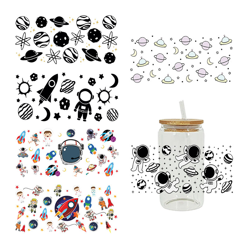 UV DTF Transfer Sticker Space Themed For The 16oz Glasses Wraps Cup Can DIY Waterproof