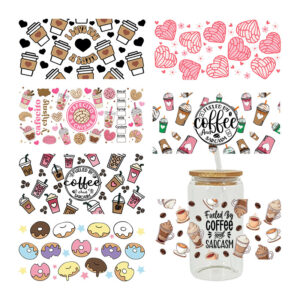 UV DTF Transfer Sticker Coffee Theme For The 16oz Glasses Wraps Cup Can DIY Waterproof
