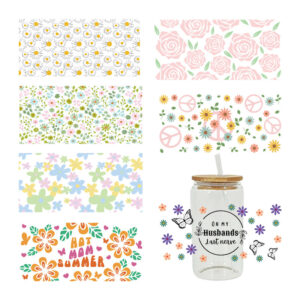UV DTF Transfer Sticker Flower Theme For The 16oz Libbey Glasses Wraps Cup Can DIY Easy To Use