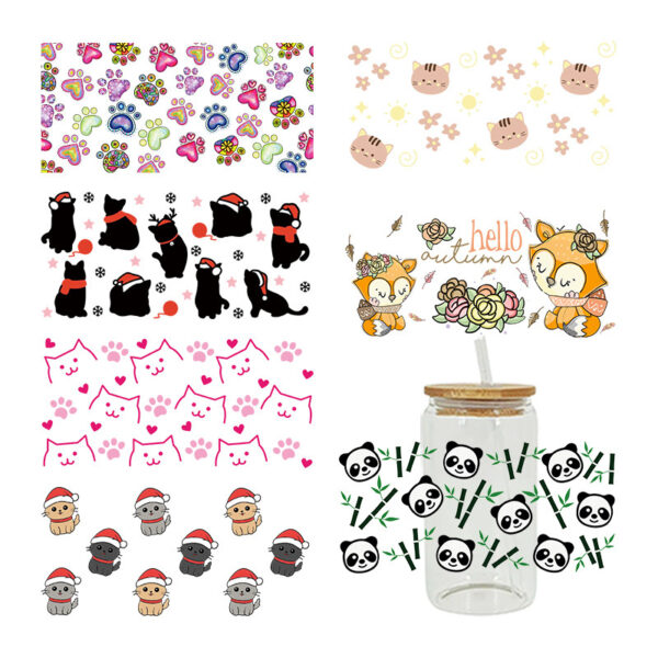 UV DTF Transfer Sticker Cartoon Animals For The 16oz Glasses Wraps Cup Can DIY Waterproof