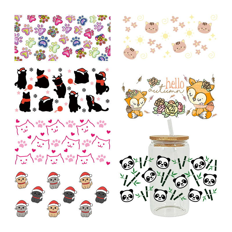 UV DTF Transfer Sticker Cartoon Animals For The 16oz Glasses Wraps Cup Can DIY Waterproof