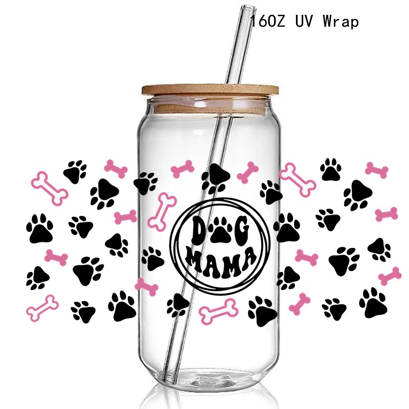 5+New Cute Dog Lover Dog Mum Print 3D UV DTF Transfer Stickers Cup Wrap Iron For Glass 16oz Use - Image 4