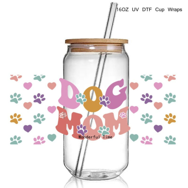 5+New Cute Dog Lover Dog Mum Print 3D UV DTF Transfer Stickers Cup Wrap Iron For Glass 16oz Use - Image 6