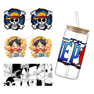 Japanese Cartoon One Piece UV DTF Transfer Sticker Waterproof Transfers Decals For 16oz Glass Wrap