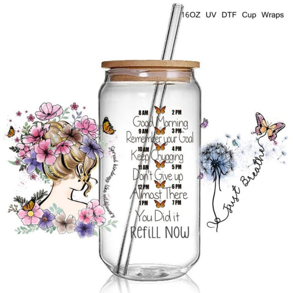 Factory Selling Just Breathe butterfly Design 3D UV DTF Cups Wrap Sticker Refill UV Cup Wrap - Image 2