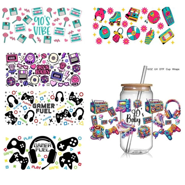 Fashion Trending Cool Design 90S Baby Uv Dtf Cup Wraps Transfer Sticker Diy Gamer Fuel 16 Oz