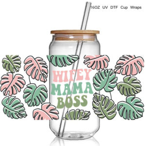 Wife Mama Leaf Design 3d UV DTF Transfer Sticker Print For Wraps Glass Cans Bottles DIY