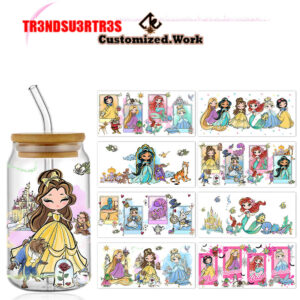 Disney Inspired Princess 16oz Glass Can UV DTF Wrap DIY Glass Can UV DTF Transfer Senior 3D