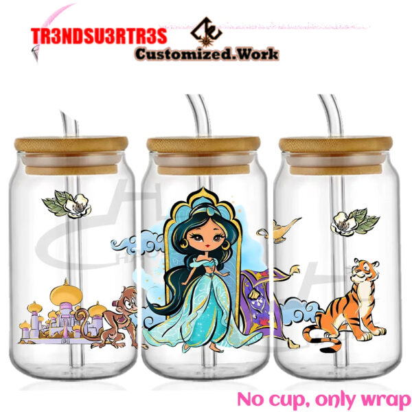 Disney Inspired Princess 16oz Glass Can UV DTF Wrap DIY Glass Can UV DTF Transfer Senior 3D - Image 3