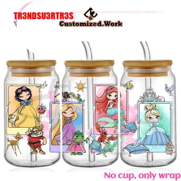 Disney Inspired Princess 16oz Glass Can UV DTF Wrap DIY Glass Can UV DTF Transfer Senior 3D - Image 7