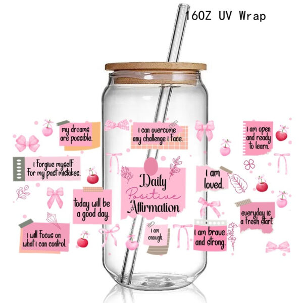 Retro Soft Girl UV DTF Sticker Wraps 16OZ Glass Pink Bows Cup Can UV Wrap Transfer Sticker Label - Image 7