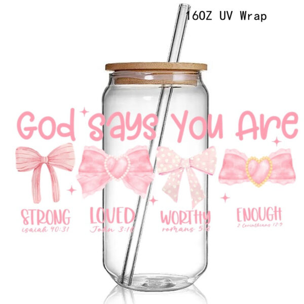 Retro Soft Girl UV DTF Sticker Wraps 16OZ Glass Pink Bows Cup Can UV Wrap Transfer Sticker Label - Image 8