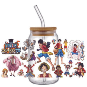 Japanese Anime Decal 3D Washable Transfer Sticker UV DTF Cup Wrap for 16oz Libbey Glasses One Piece