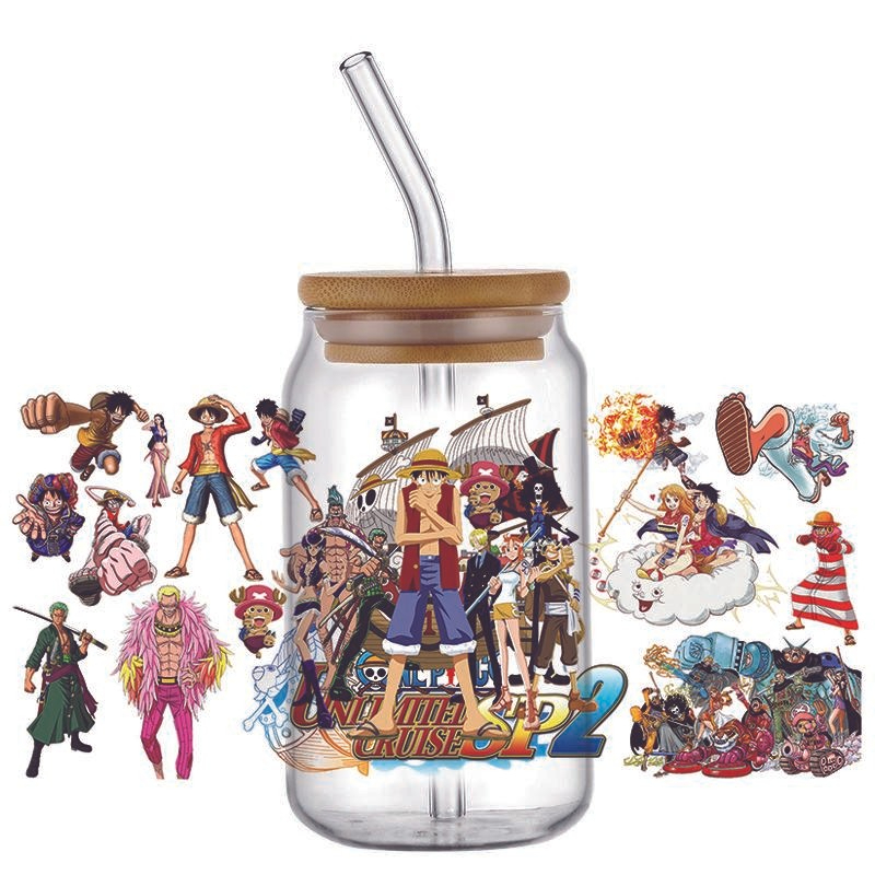 Japanese Anime Decal 3D Washable Transfer Sticker UV DTF Cup Wrap for 16oz Libbey Glasses One Piece - Image 15
