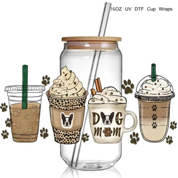 5+New Cute Dog Lover Dog Mum Print 3D UV DTF Transfer Stickers Cup Wrap Iron For Glass 16oz Use - Image 10