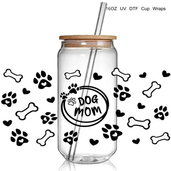 5+New Cute Dog Lover Dog Mum Print 3D UV DTF Transfer Stickers Cup Wrap Iron For Glass 16oz Use - Image 9