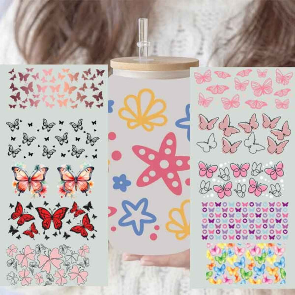 Beautiful Butterfly Flower UV DTF Cups Wrap Sticker DIY Label Transfer Sticker Print