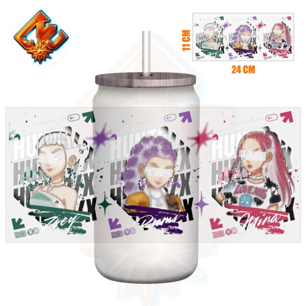 Saja Boys x Huntrix Girls Rumi Zoey Mira Demon Hunters UV DTF Glass Cup Wrap – 16oz Edition - Image 2