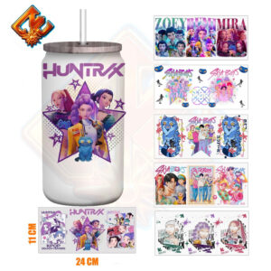 Saja Boys x Huntrix Girls Rumi Zoey Mira Demon Hunters UV DTF Glass Cup Wrap – 16oz Edition