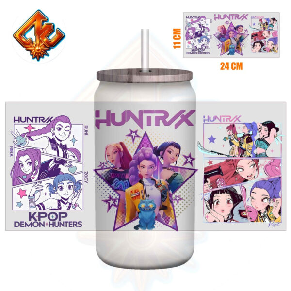 Saja Boys x Huntrix Girls Rumi Zoey Mira Demon Hunters UV DTF Glass Cup Wrap – 16oz Edition - Image 5