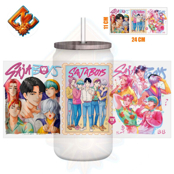 Saja Boys x Huntrix Girls Rumi Zoey Mira Demon Hunters UV DTF Glass Cup Wrap – 16oz Edition - Image 6