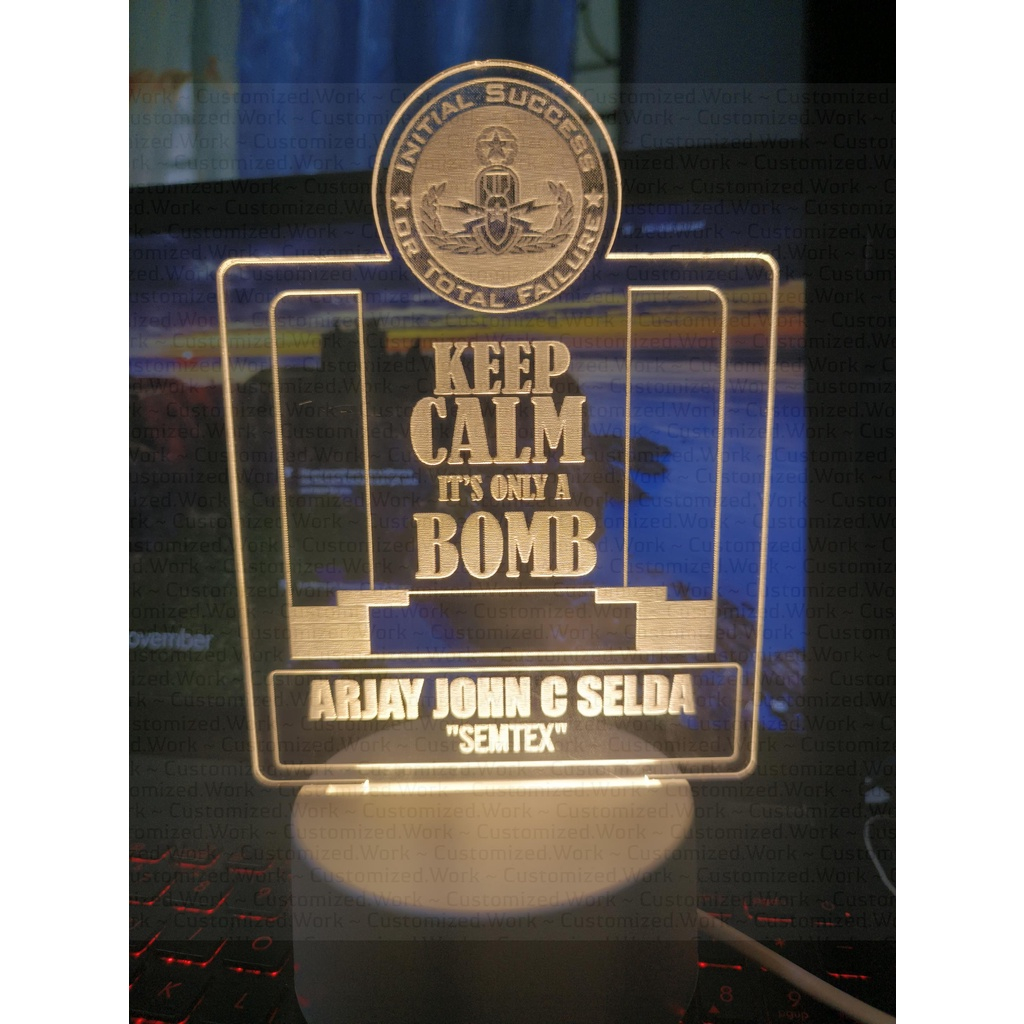 Keep Calm It's Just A Bomb Desk Lamp - EOD - Explosive Ordnance Disposal - ENGRAVED WITH NAME - Image 3