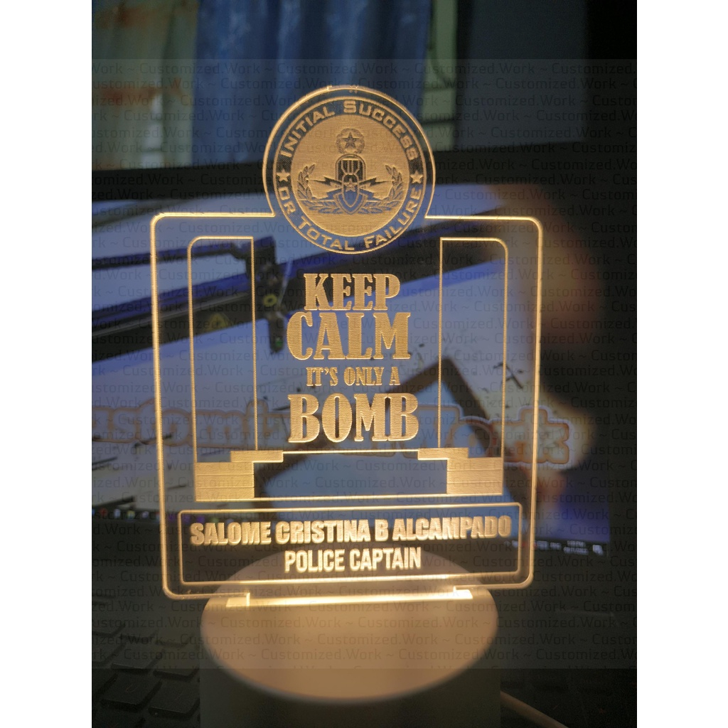 Keep Calm It's Just A Bomb Desk Lamp - EOD - Explosive Ordnance Disposal - ENGRAVED WITH NAME - Image 4