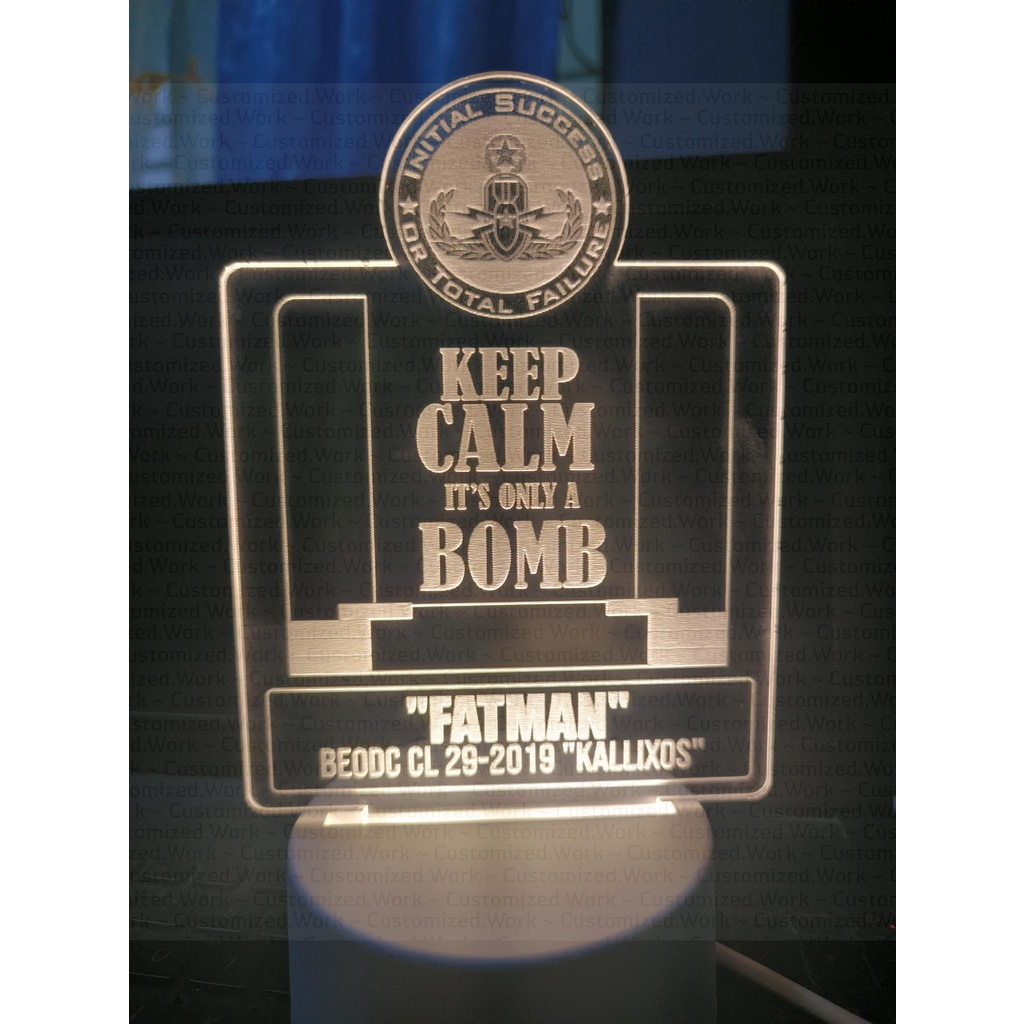 Keep Calm It's Just A Bomb Desk Lamp - EOD - Explosive Ordnance Disposal - ENGRAVED WITH NAME - Image 5