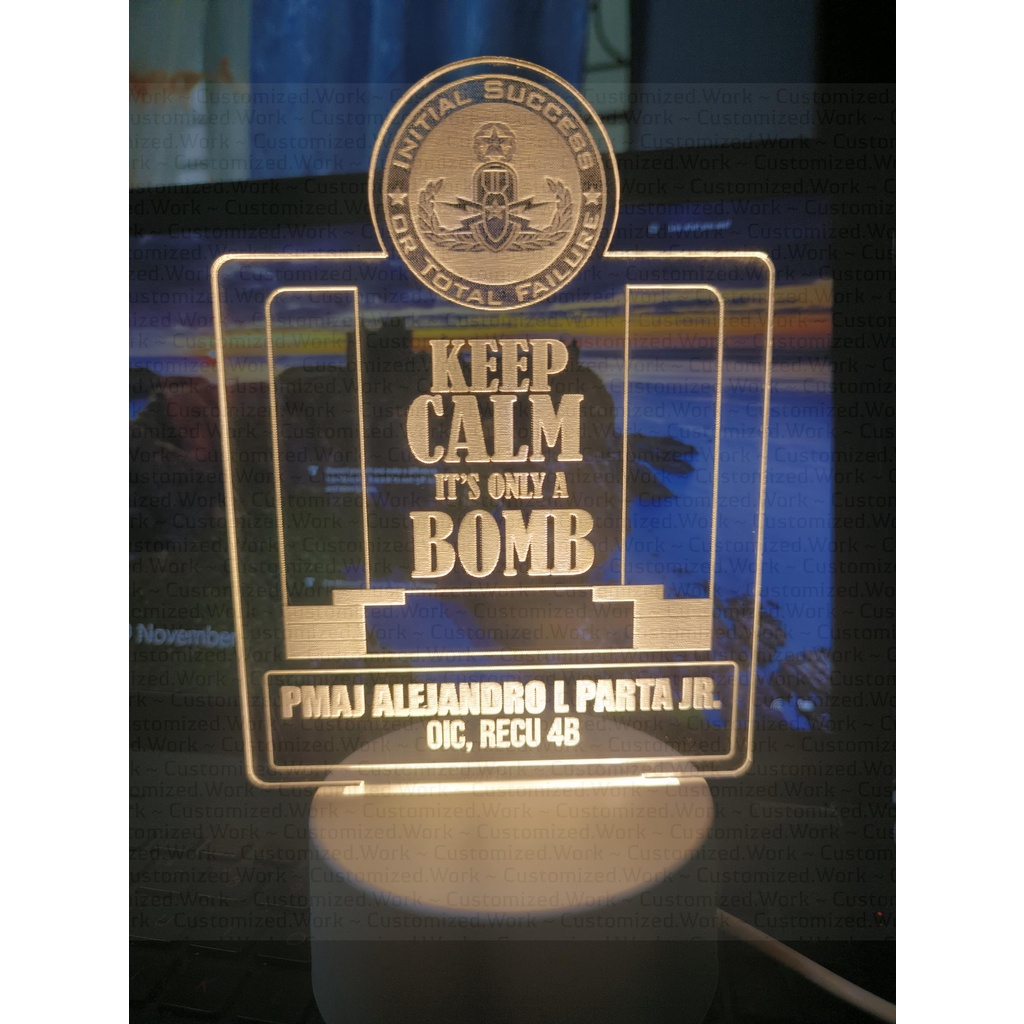 Keep Calm It's Just A Bomb Desk Lamp - EOD - Explosive Ordnance Disposal - ENGRAVED WITH NAME - Image 6
