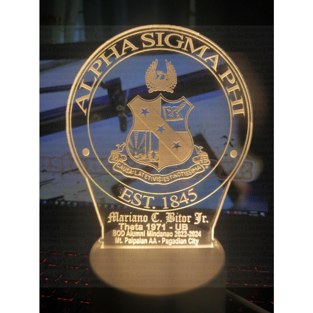 ALPHA SIG DESK LAMP - ALPHA SIGMA PHI - PERSONALIZED WITH NAME - ENGRAVED - Image 5